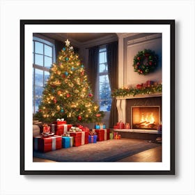 Christmas Tree In The Living Room 100 Art Print