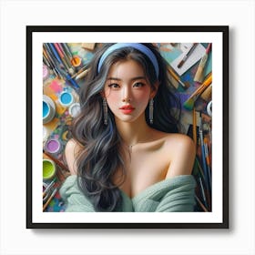 Asian Girl Painting Art Print