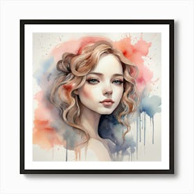 Watercolor Girl Painting Art Print