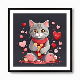 Valentine Cat Art Print