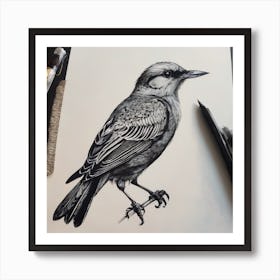 Bird On A paper Art Print