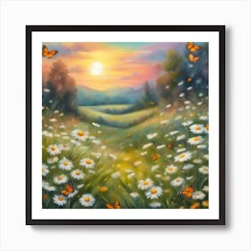 Daisies And Butterflies Art Print