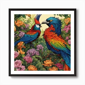 Parrots In The Garden Art Print