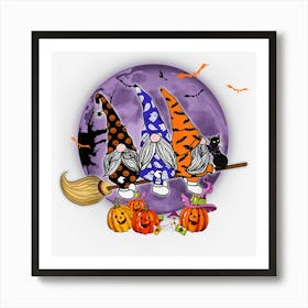 Happy Halloween Gnomes Pumpkin Witch Spooky Broom Art Print