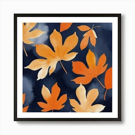 Navy And Orange Autumn Abstract Painting Art Print 2 Art Print