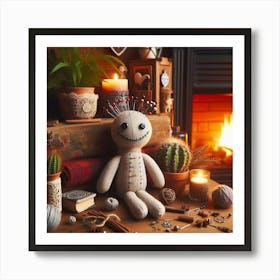 Stuffed Doll In The Fireplace Art Print