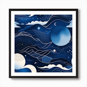 Moon And Stars Art Print