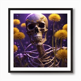Skeleton In The Field Of Dandelions Art Print