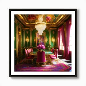 Green And Pink Dining Room Art Print