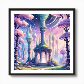 A Fantasy Forest With Twinkling Stars In Pastel Tone Square Composition 277 Art Print