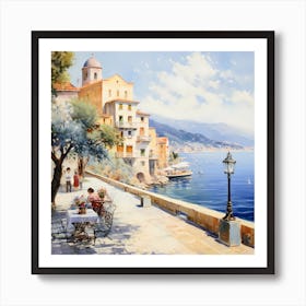 AI Sorrento Symphony: Impressionist Elegance by the Sea Art Print