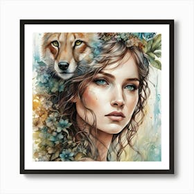 Girl And A Wolf Art Print