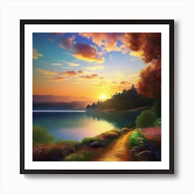 Sunset By The Lake 46 Art Print