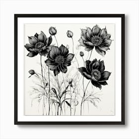 Artwork of 3 black flowers Art Print