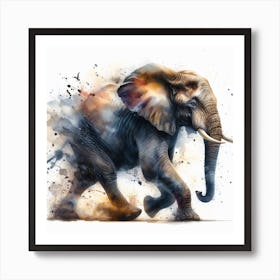 Elephant In Motion, Elephant Watercolour Art Print 2 Art Print