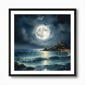 Full Moon Over The Sea Art Print