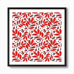 Lushy Leaves Red Black Art Print