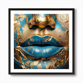 Gold And Blue Lips Art Print