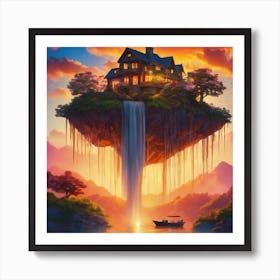 House On A Waterfall Art Print