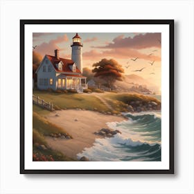 Lighthouse At Sunset 12 Art Print