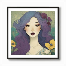 Asian Girl With Purple Hair 1 Art Print