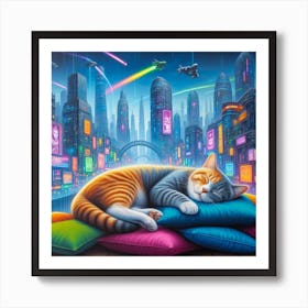 Cat Sleeping In The City 3 Art Print