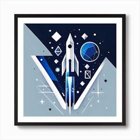 Space Rocket, Rocket wall art, Children’s nursery illustration, Kids' room decor, Sci-fi adventure wall decor, playroom wall decal, minimalistic vector, dreamy gift 401 Art Print