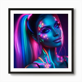 A woman and glowing neon 6 Art Print