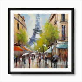 Paris Eiffel Tower.Paris city, pedestrians, cafes, oil paints, spring colors. Art Print