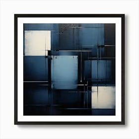 Blue Squares, Produce A Monochromatic Abstract Artwork Overlapping Squares And Rectangles Art Print