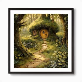 Enchanted Forest Cozy Cottage Wall Art Print. Art Print