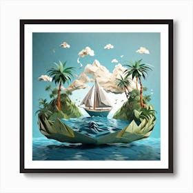 Leonardo Diffusion Xl A Sailboat Made Of Origami Paper Floatin 1 Art Print