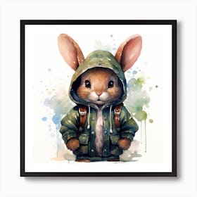 Watercolour Cartoon Rabbit In A Hoodie 1 Art Print