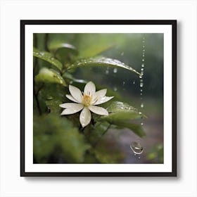 Water Lily In The Rain Art Print