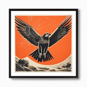 Retro Bird Lithograph Falcon 1 Art Print