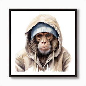 Watercolour Cartoon Capuchin Monkey In A Hoodie Art Print