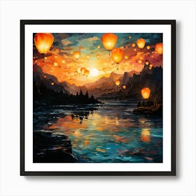 Paper Lanterns In The Sky 4 Art Print