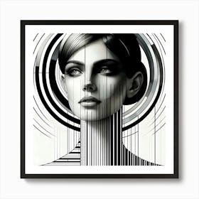 Women Head - Abstract Line Art Illustration 262 Art Print