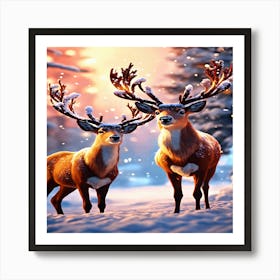 Deer In The Snow 1 Art Print