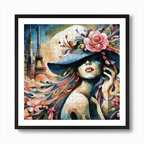 Abstract Puzzle Art French woman in Paris 5 Art Print