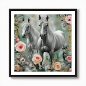 Two Horses With Roses Art Print
