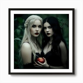 Two Witches Holding An Apple Art Print