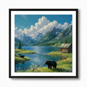 Bears By The Lake Art Print