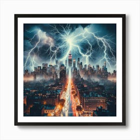 Lightning Storm In New York City Art Print