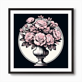 Pink Roses In A Vase 2 Art Print