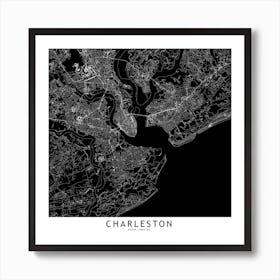 Charleston Black And White Map Square Art Print