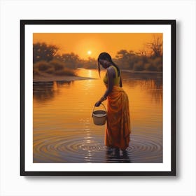 African Woman In Water Art Print