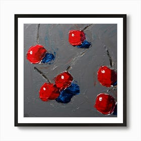 Cherries - square still life red blue gray grey colorful kitchen dining texture Art Print