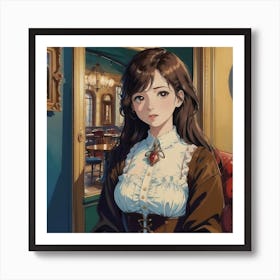 A Charming And Intellectual Girl Chatting In A Vintage Cafe Art Print