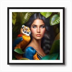 Woman In The Jungle With Spirit Art Print